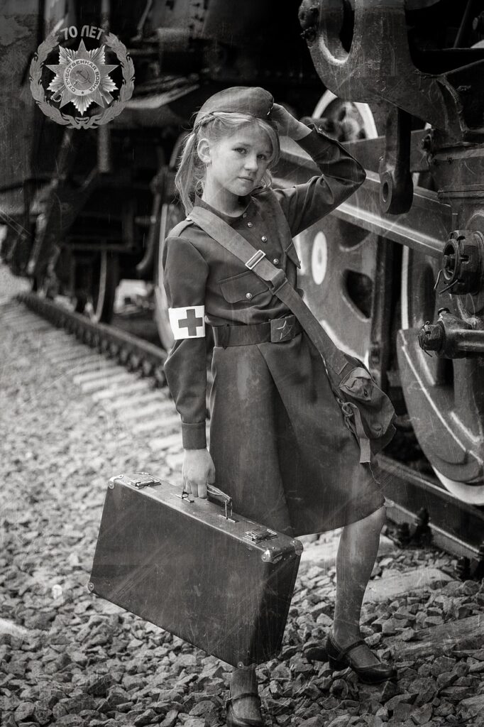 girl, military uniform, victory